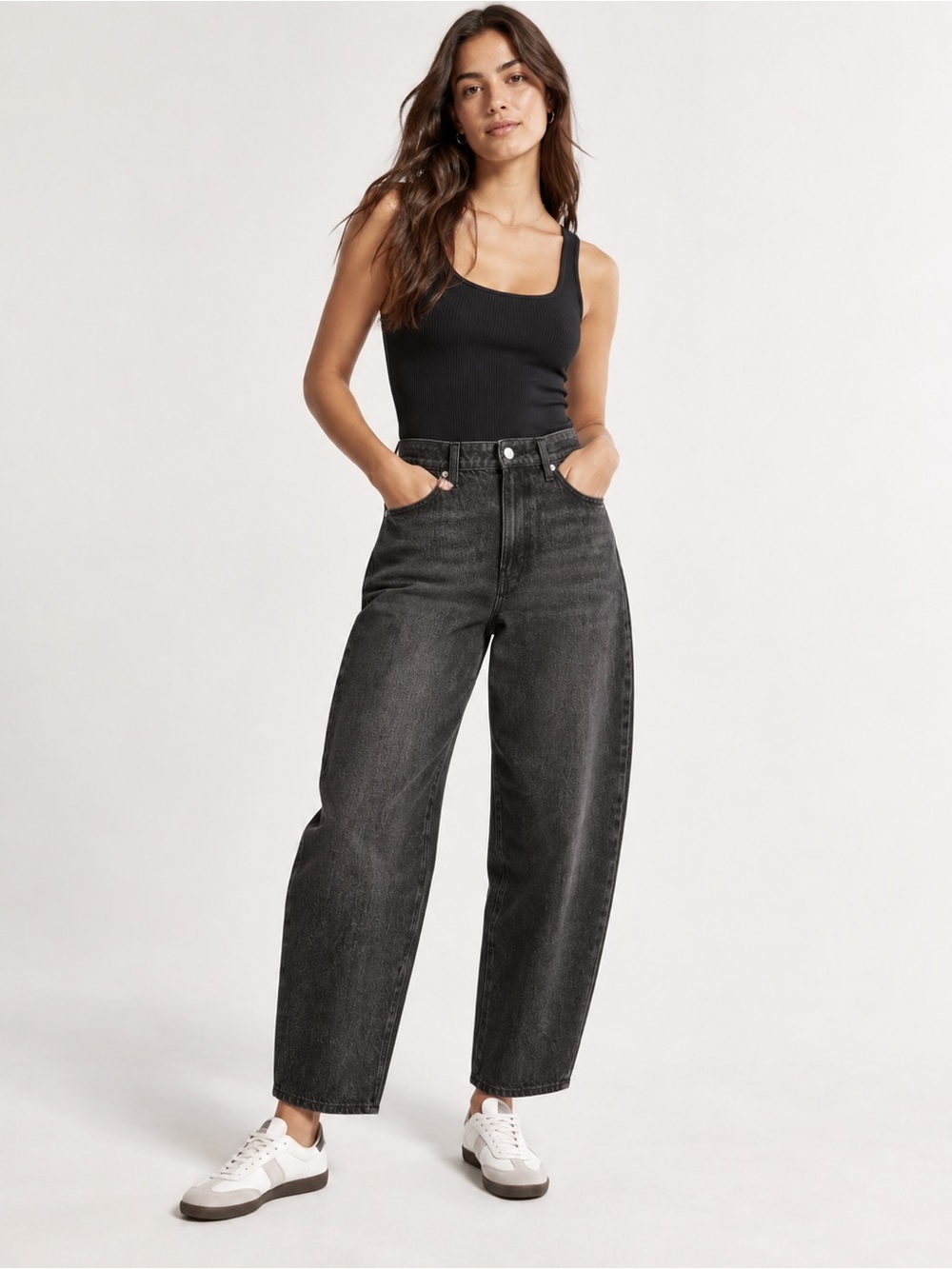 H&M High Rise Barrel Leg Black Denim Jeans - women’s